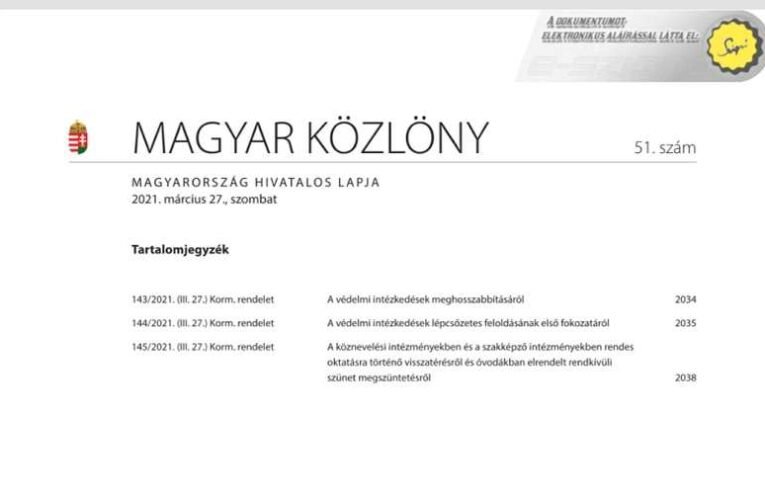 Megjelent a közlönyben a védelmi intézkedések lépcsőzetes feloldásának első fokozatáról szóló kormányrendelet