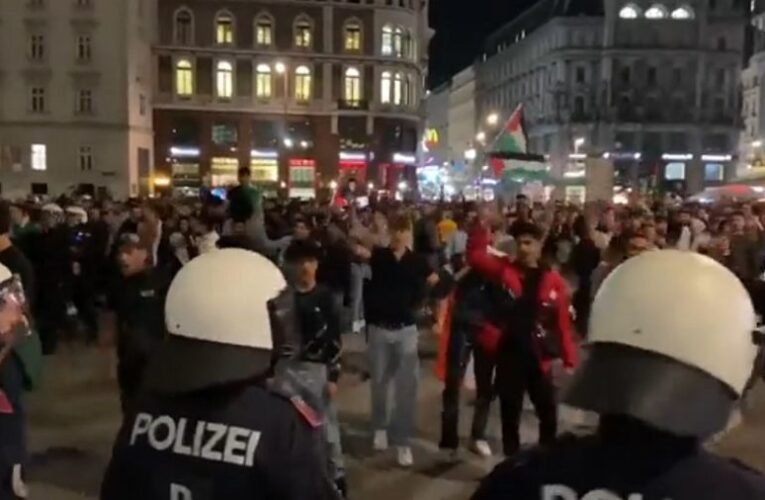Palesztinpárti tüntetés Bécsben, amit betiltottak (videó)