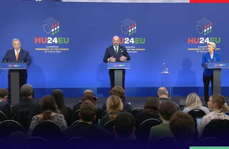 Orbán Viktor, Ursula von der Leyen és Charles Michel sajtótájékoztatója a budapesti EU- csúcsról