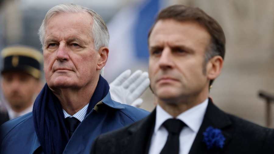 Kiemelt képen: Emmanuel Macron és Michel Barnier az első világháborús megemlékezésen Párizsban 2024. november 11-én  /  fotó: Ludovic MARIN / POOL / AFP