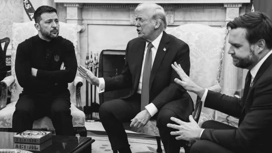 Kiemelt képen: Zelenszkij, Trumo, és JD Vance a Fehér Házban 2025. február 28-án, nem sokkal azt megelőzően, hogy az illegitim ukrán elnököt (diktátort) kirúgták onnan