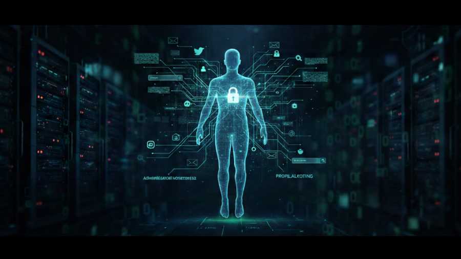 Adatvédelmi háló és digitális profilalkotás szemléltetése.